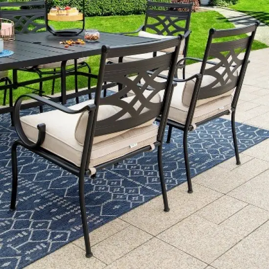 5pc Outdoor Dining Set with Chairs, Cushions & Metal Round Table - Captiva Designs: Weather-Resistant Patio Set image {7}