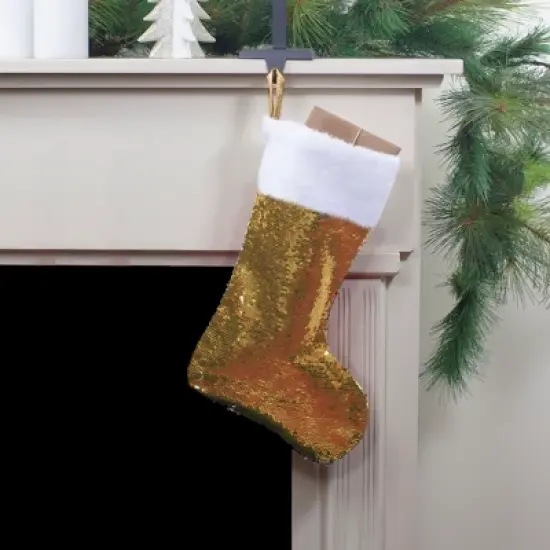 Northlight 19" Gold and Silver Sequin Christmas Stocking With White Faux Fur Cuff image {1}