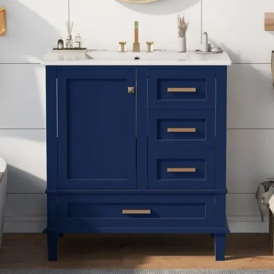 30" Solid Wood Frame Bathroom Vanity with Sink Combo Set, a Soft Closing Door and 3 Drawers image {17}