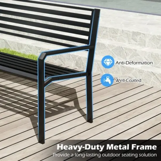 Tangkula 50" Outdoor Metal Park Bench for 2-3 People w/ Armrests & Backrest for Backyard image {7}