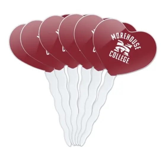 Morehouse College Maroon Tigers Logo Heart Love Cupcake Picks Toppers Decoration Set of 6 image {7}