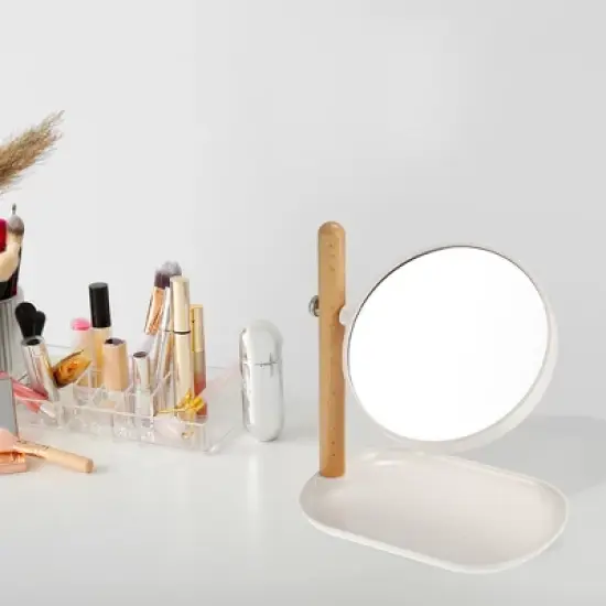 Unique Bargains Home Vanity Rotatable 1X/3X  Magnifying Cosmetic Mirror with Storage Tray image {1}