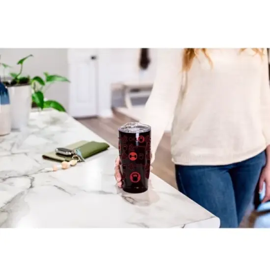 100 North 20 Ounce Stainless Steel On the Go Travel Tumbler With Push Top Lid, Workout Weights Black image {3}