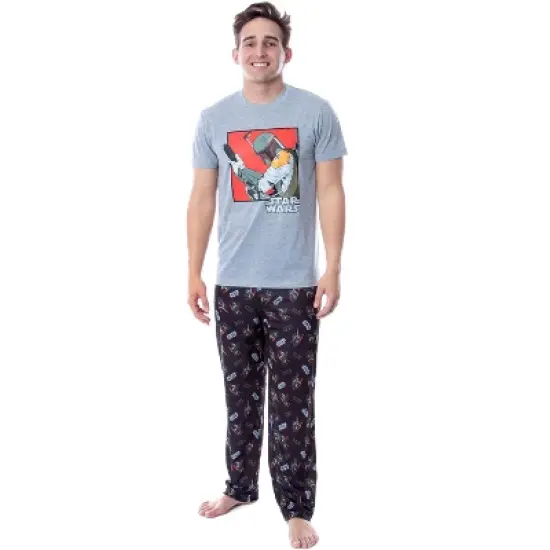 Star Wars Mens' Boba Fett Sleep Pajama Set Crewneck Shirt Pants Multicolored image {4}