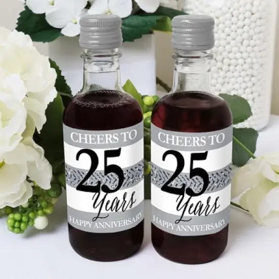 Big Dot of Happiness We Still Do - 25th Wedding Anniversary - Mini Wine and Champagne Bottle Label Stickers - Anniversary Party Favor Gift - Set of 16 image {3}