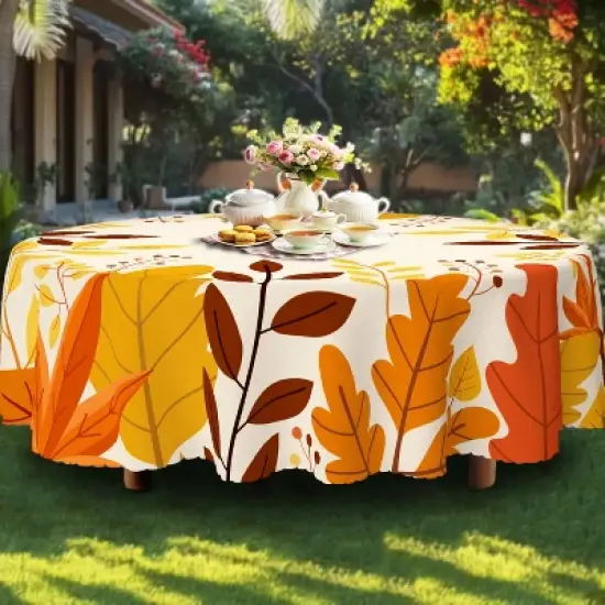 LOVEVOOK Maple Leaves Tablecloth, Round Fall Tablecloth, Pumpkin Table Cloth, Autumn Harvest for Christmas, Holiday, Thanksgiving Decor image {12}