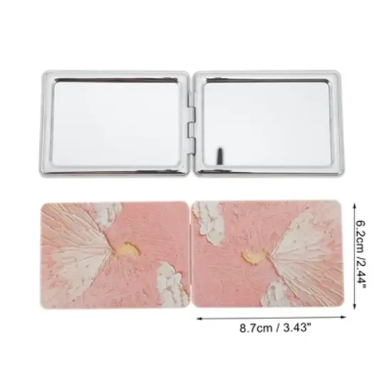 Unique Bargains Rectangular Hand-drawn Makeup Mirror Pink 1 Pc image {1}
