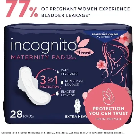 Prevail Incognito Absorbent 3-in-1 Protective Maternity & Postpartum Pad with Wings, 14 ct (Pack of 1) image {1}
