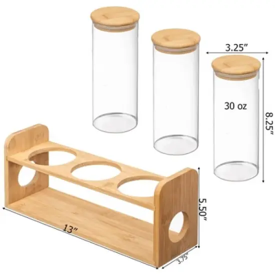 Basicwise 3 Pcs 30oz Glass Jars with Bamboo Shelf for Storing Coffee, Sugar, and Grains, Airtight Canisters for Nuts, Pasta.Ideal for Kitchen & Pantry image {5}