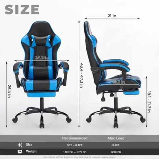 Gaming Chair with Footrest, Ergonomic Computer Chair with Headrest and Lumbar Support image {3}