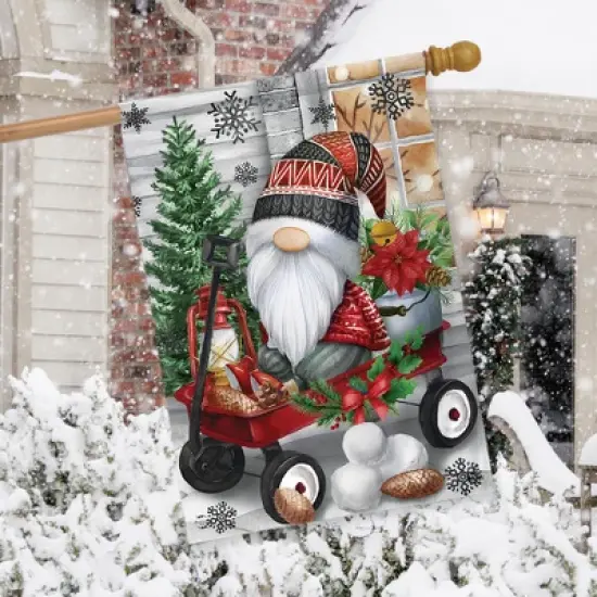 Wagon Gnome Winter House Flag 40" x 28" Briarwood Lane image {2}