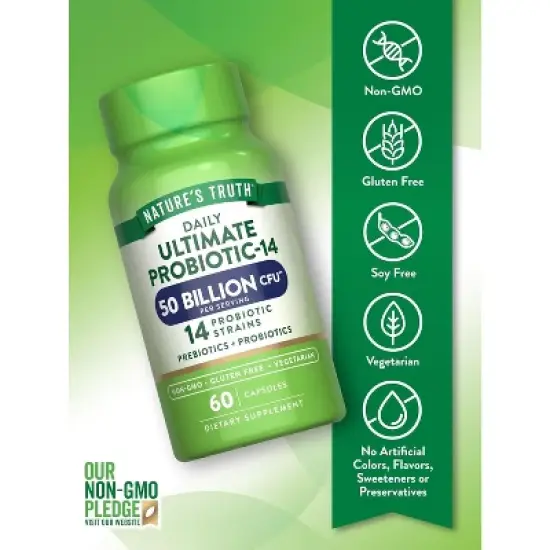 Nature's Truth Probiotic 50 Billion CFU | 200mg Prebiotics | 60 Capsules image {2}