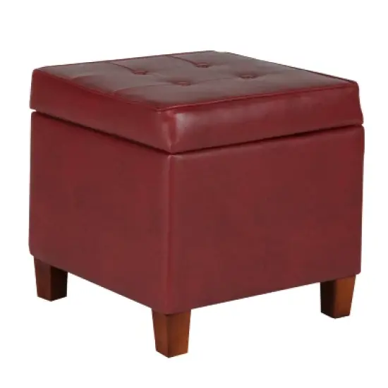 Square Tufted Faux Leather Storage Ottoman - HomePop image {11}