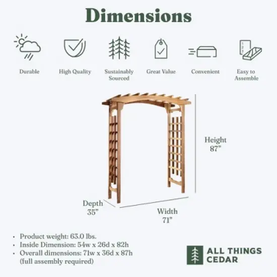 All Things Cedar Pagoda Arbor Garden Arch Trellis for Climbing Plants, Transform Garden or Patio Spaces, Made from Premium Western Red Cedar image {2}