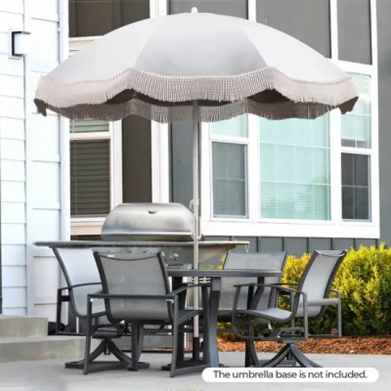 Tangkula 6.5 FT Beach Umbrella w/ Fringe Tassel Umbrella w/ Push Button Tilt Sand Anchor image {2}