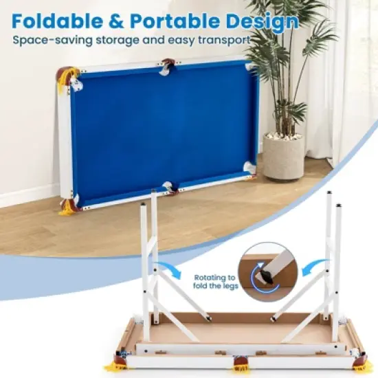 Costway 47" Folding Billiard Table Pool Game Table Indoor Kids w/ Cues Brush Chalk Green/Blue image {5}