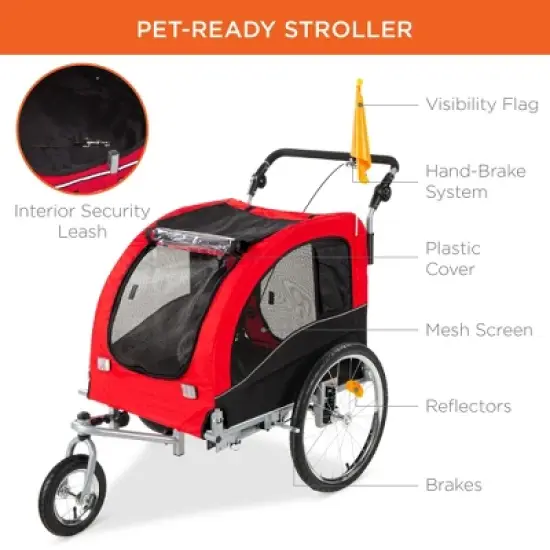 Best Choice Products 2-in-1 Dog Bike Trailer, Pet Stroller Bicycle Carrier w/ Hitch, Brakes, Visibility Flag, Reflector image {3}