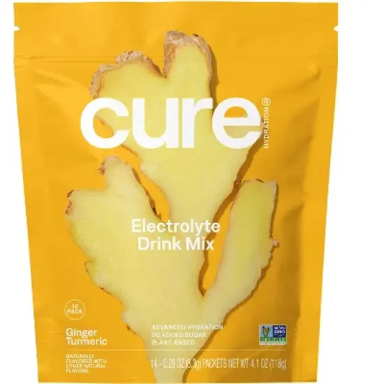 Cure Hydration Hydrating Electrolyte Mix, Ginger Turmeric, 14 Packets, 0.29 oz (8.3 g) Each image {5}