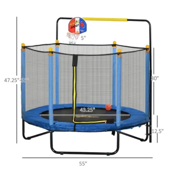 NAYSAYE Trampoline with Basketball Hoop and Horizontal Bar for Indoor Play for Kids, Blue, 55.00"*55.00"*55.00" image {4}
