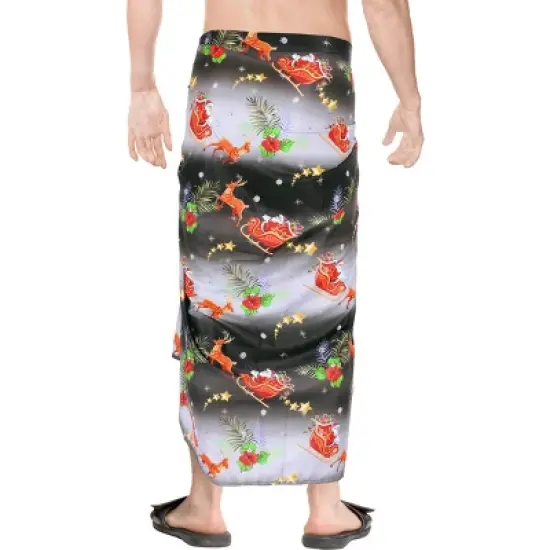 LA LEELA Men's Christmas Tree Bath Trunk Swimsuit Vacation Xmas Party Gifts Sarong Holiday Pareo Beach Wrap One Size Black image {3}