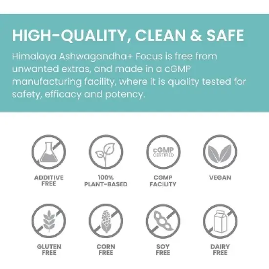 Himalaya Ashwagandha+ Focus with Ashwagandha, Bacopa, Rosemary & Green Tea for Memory, 60 Capsules, 1 Month Supply, Vegan, Gluten Free image {4}