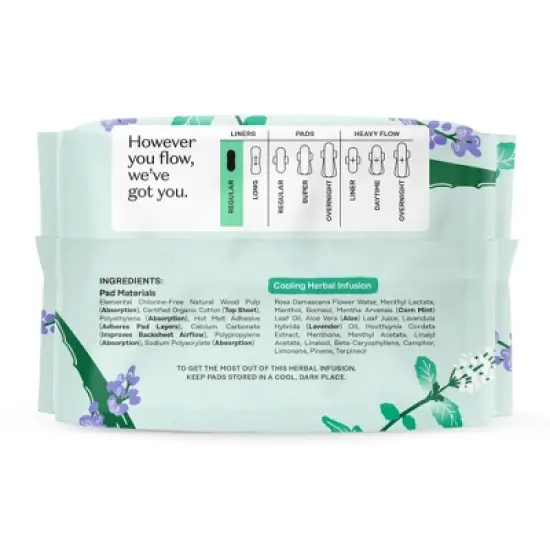 The Honey Pot Company 100% Organic Cotton Cover Cooling Herbal Infusion Regular Liners - 30ct image {10}