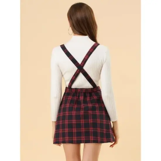 Allegra K Women's Checks Adjustable Strap Pinafore Overall Suspender Skirt image {4}
