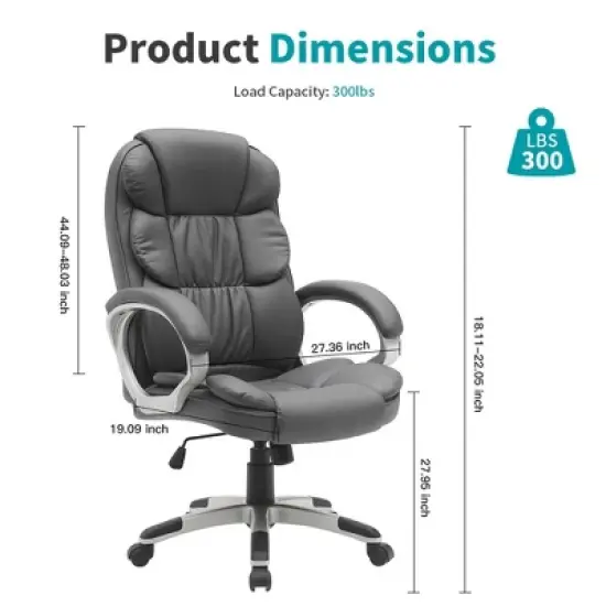 Black Big and Tall Leather Office Chair Adjustable High Back Task Chair with Multi-functional image {2}