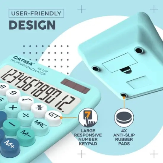 CATIGA Mechanical Switch Calculator with Solar and Battery Dual Power, 12-Digit Large LCD Display, SD-1299-AB-5PK image {4}