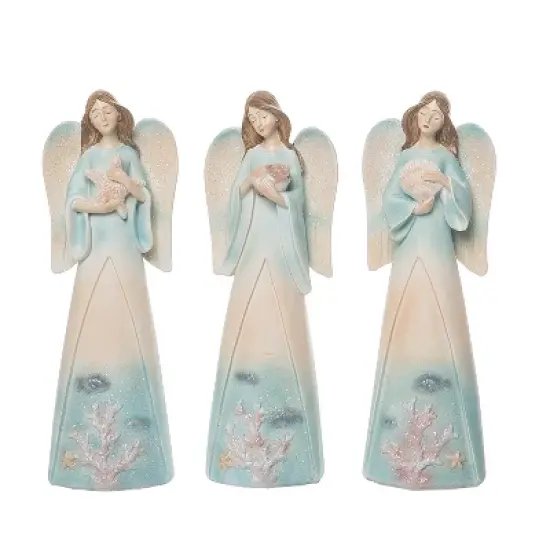 Transpac Small Resin Coastal Angel Decor Set of 3 for Christmas Home Decorations and Decorative Objects image {1}