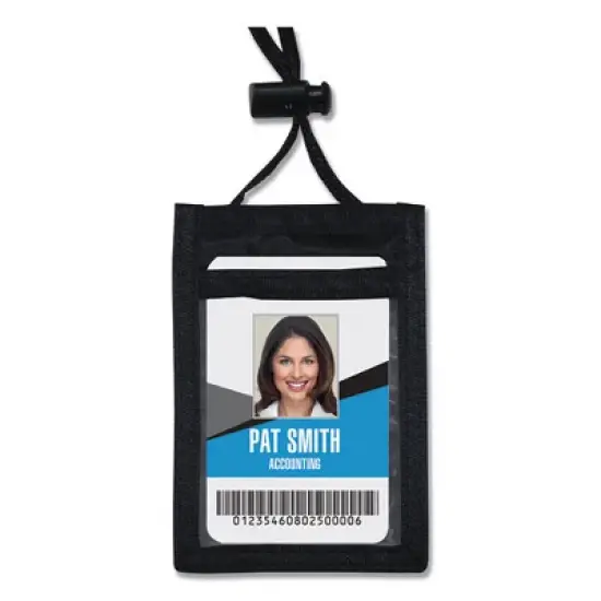 Advantus ID Badge Holders with Convention Neck Pouch, Vertical, Black/Clear 3.25" x 5" Holder, 2.38" x 3.5" Insert, 48" Cord, 12/Pack image {1}