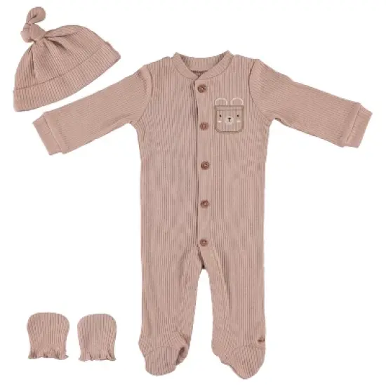 Baby Gear Baby Boy Clothes Matching Hat and Mittens Pajama Set for Sleep and Play 3 Pack Ribbed Size Pastel Brown 6-9M image {1}