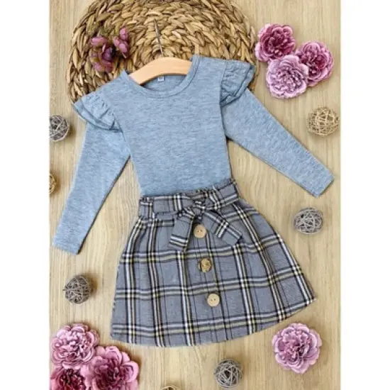 Girls Preppy & Fab Top & Plaid Skirt Set - Mia Belle Girls image {3}