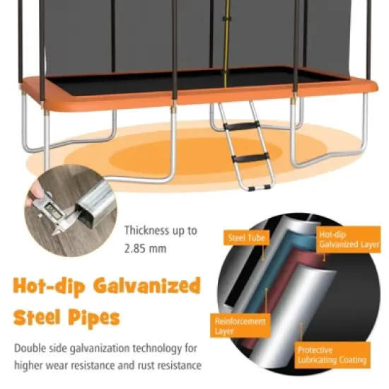 Safstar 8x14FT Rectangular Recreational Trampoline W/Safety Enclosure Net Ladder Outdoor image {3}
