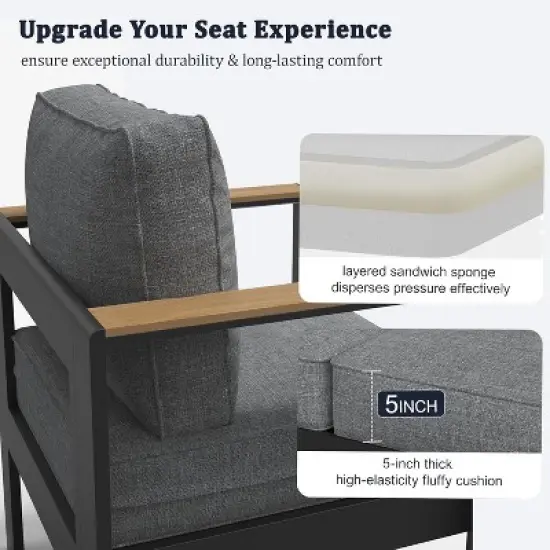 LayinSun Outdoor Patio Furniture Aluminum Loveseat, All-Weather Metal Sofa with 5" Thick Cushions for Porch, Balcony image {3}