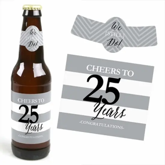 Big Dot of Happiness We Still Do - 25th Wedding Anniversary Decorations for Women and Men - 6 Beer Bottle Label Stickers and 1 Carrier image {2}