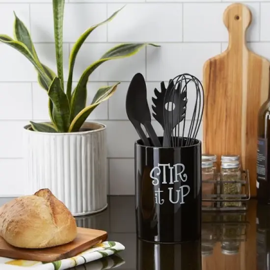 Design Imports Black Stir It Up Ceramic Utensil Holder image {5}