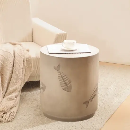 Christopher Knight Home Axel Indoor and Outdoor Handcrafted Lightweight Concrete Side Table with Fish Pattern, Gray image {2}