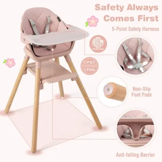 Costway 6-in-1 Convertible Wooden Baby Highchair Infant Feeding Chair with Removable Tray image {5}