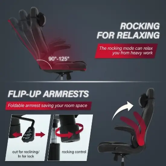 BestMassage Gaming Chair Computer Desk Chair with Lumbar Support Upholstery and Rolling Swivel Chair Base for PC Gaming and Executive Use image {3}