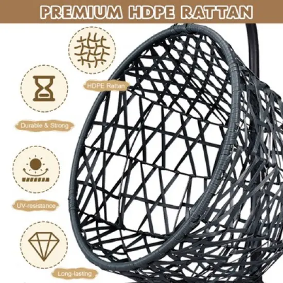 ORRD Cat Swing Egg Chair Bed w/Stand - Rattan Hanging Hammock for Cats & Small Dogs, Indoor Brown Pet Basket w/Cushion image {2}