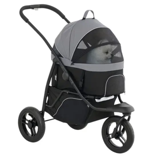 PawHut 3 in 1 Pet Stroller for Small Dogs and Cats, 3 Wheels Dog Jogging Stroller with Detachable Carrier, Storage Basket, Gray image {6}