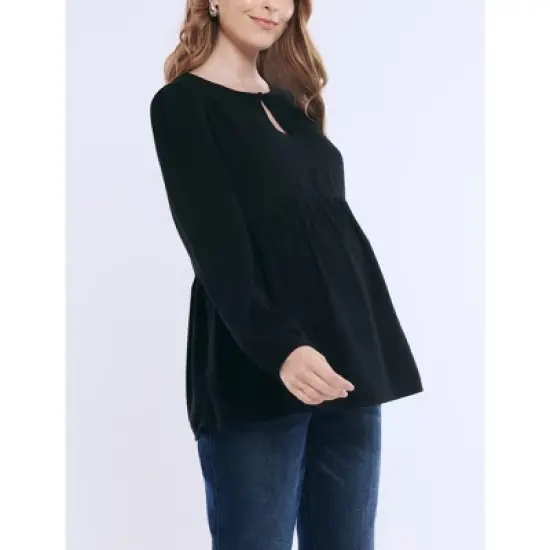 Women's Long Sleeve Empire Waist Keyhole Woven Blouse | Motherhood Maternity image {2}