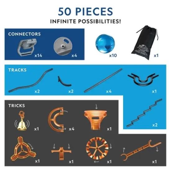 NATIONAL GEOGRAPHIC Magnetic Marble Run - 50-Piece STEM Building Set for Kids & Adults, with Magnetic Track, Trick Pieces, & Marbles image {3}