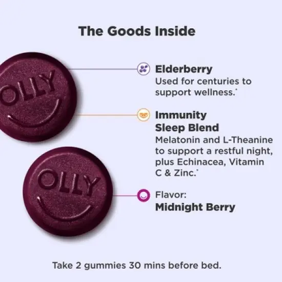 OLLY Immunity Sleep + Elderberry Multivitamins Gummies - Midnight Berry - 36ct image {2}