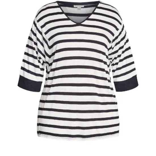 Women's Plus Size  Linen Blend Silo Stripe Tee - white | REFINITY image {2}