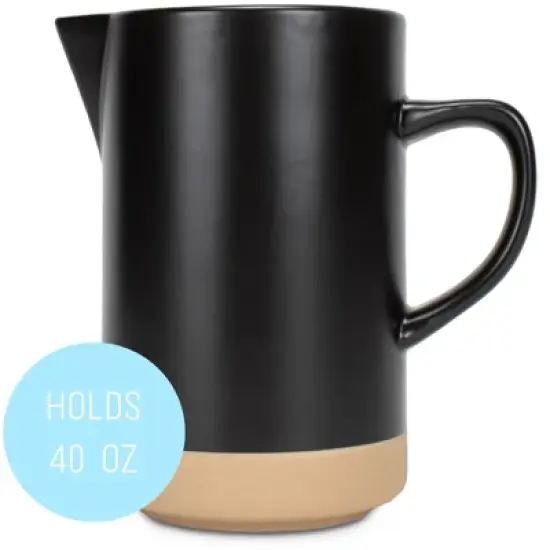 Nat & Jules Raw Bottom Matte Black 40 ounce Ceramic Pitcher Jug image {2}