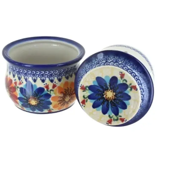 Blue Rose Polish Pottery 549 Vena French Butter Dish image {1}