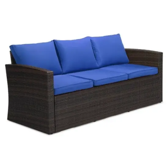 6pc Wicker Outdoor Conversation Set Royal Blue/Dark Brown - EDYO LIVING image {3}