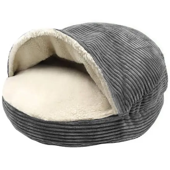 Precious Tails Cozy Corduroy Sherpa Lined Cave Dog Bed - Gray image {3}